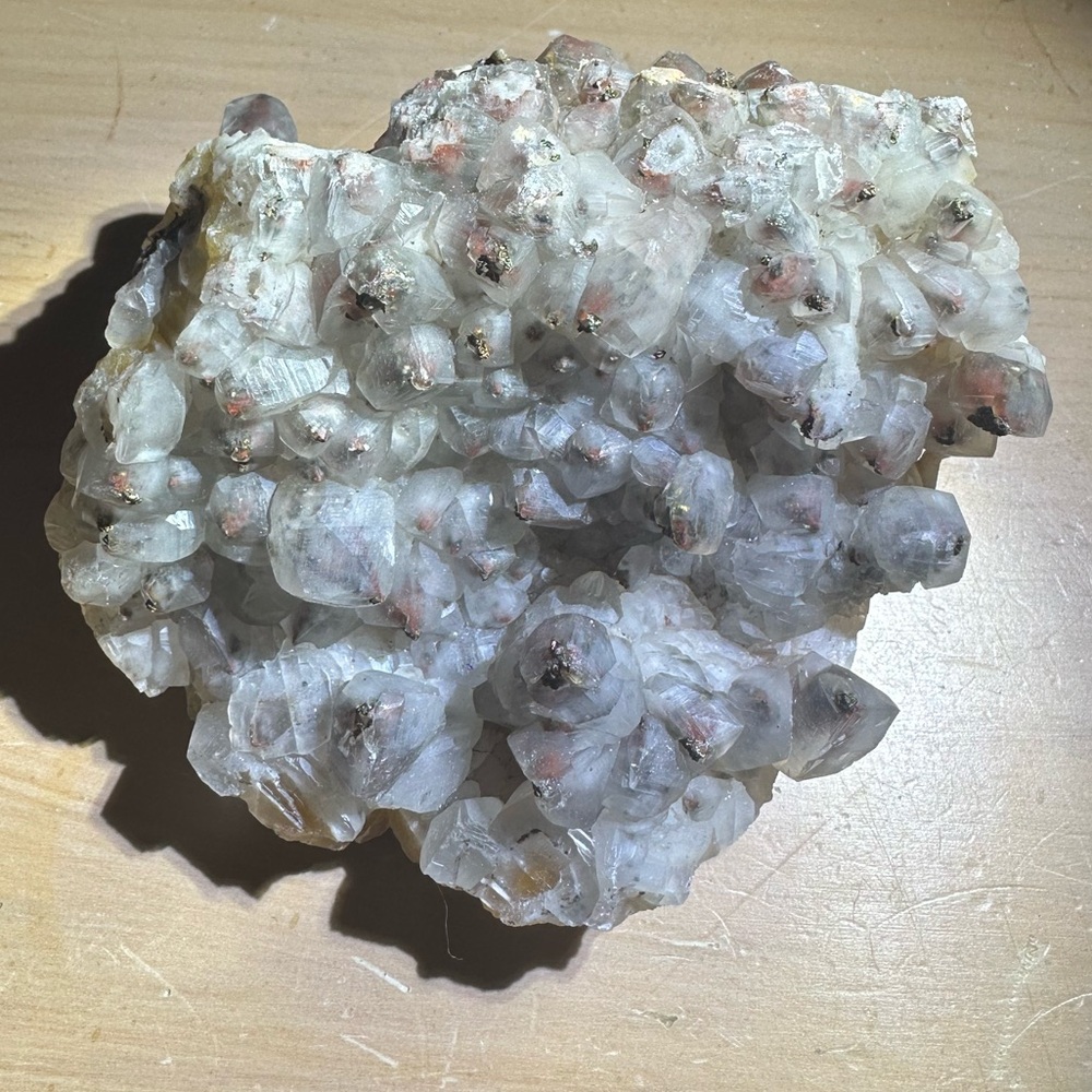 Red Hematite Dog Tooth Calcite Capped w/ Pagoda Calcite w/ Chalcopyrite.